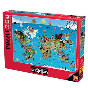 Anatolian Puzzle 260 Parça Karikatür Dünya Haritası 3338